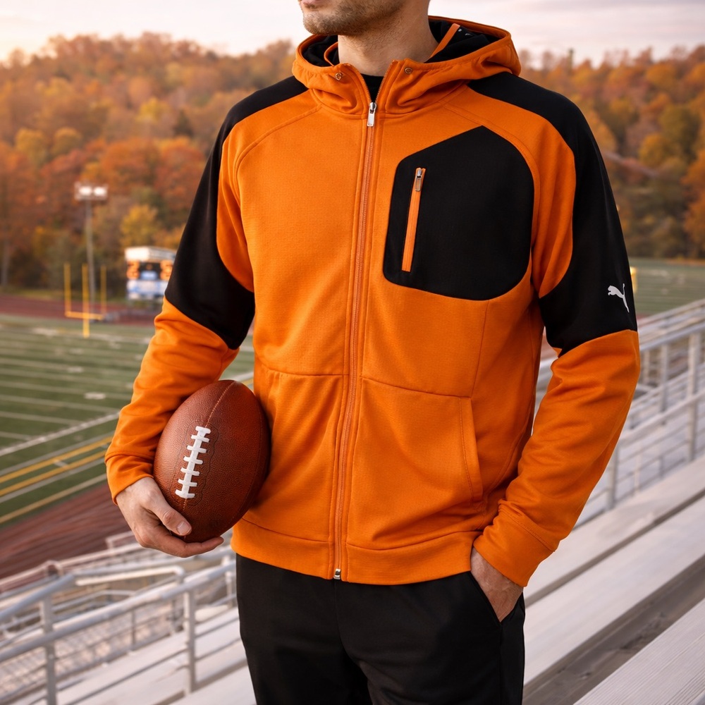 Puma Men's Vibrant Orange and Black Jacket